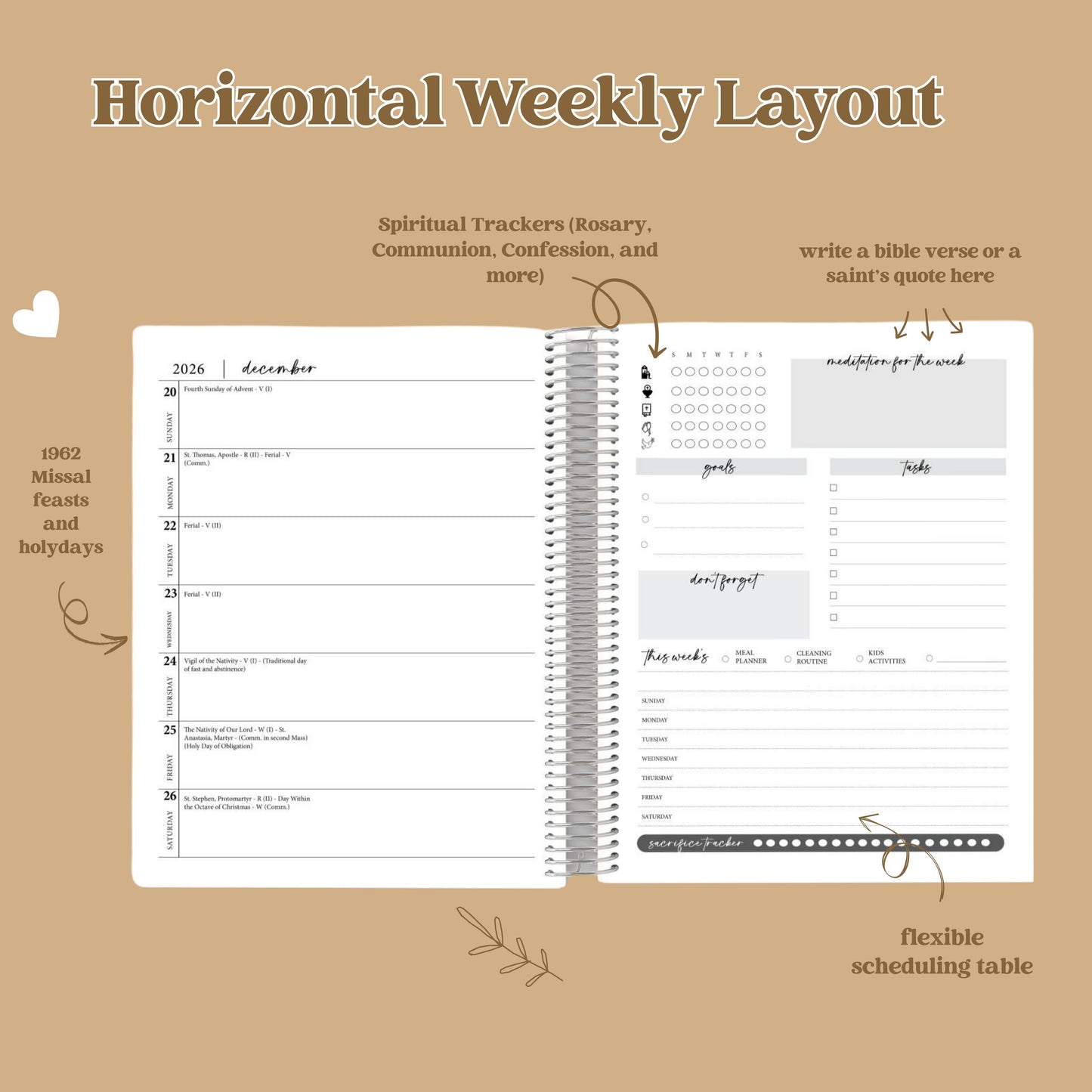2026 Traditional Catholic Planner: Horizontal Weekly Layout