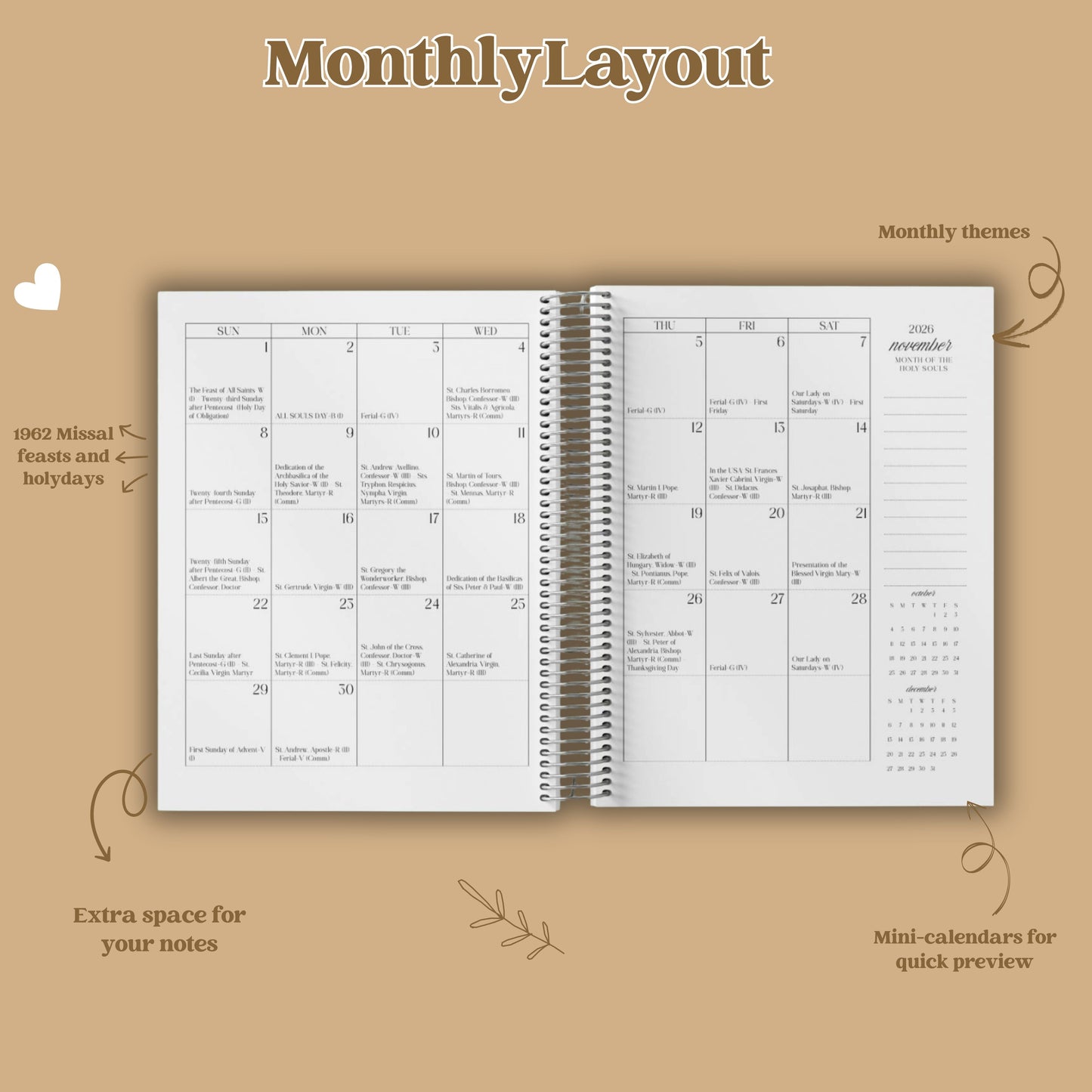 2026 Traditional Catholic Planner: Horizontal Weekly Layout